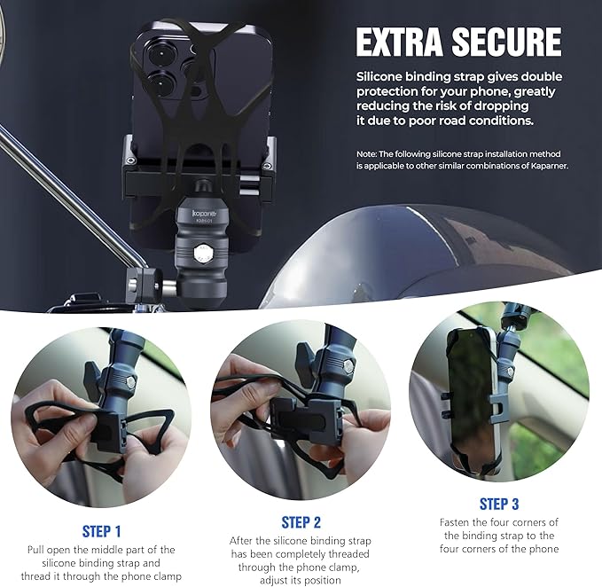 Anti-Theft Motorcycle Phone Mount, Aluminum Dual Socket Arm and U-Bolt Base - Image 5