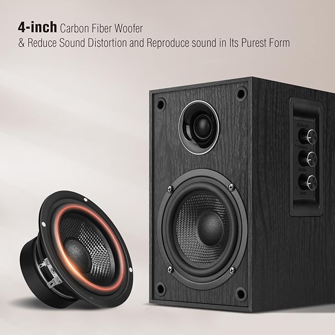 Elimavi Powered Bluetooth 5.3 Bookshelf Speakers - 60W Record Player Speakers - Image 3
