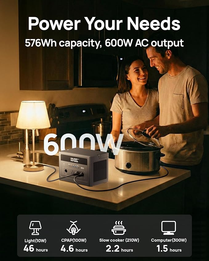 DaranEner 576Wh Solar Generator 600W, Portable Power Station - Image 2