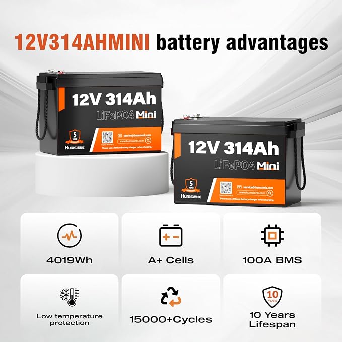 12V 314Ah LiFePO4 Lithium Mini Battery, Max. 4019Wh Energy, 15000+ Deep Cycles - Image 3