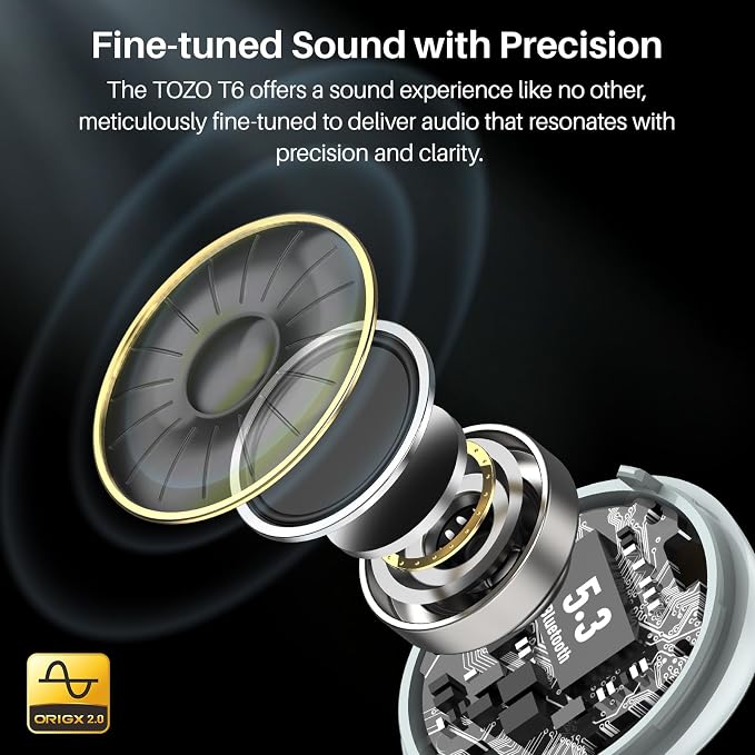 TOZO T6 Wireless Earbuds, Stereo Sound in Ear Headphones, 50 Hours Playtime - Image 2
