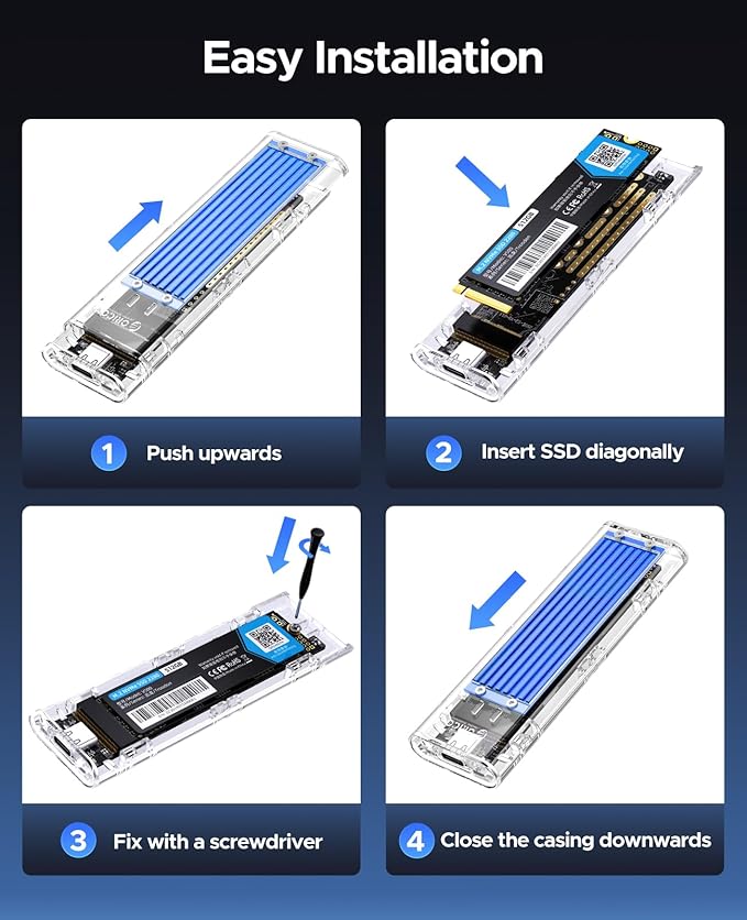 ORICO M.2 NVMe SSD Enclosure, USB 3.2 Gen 2, Transparent External Solid State - Image 6