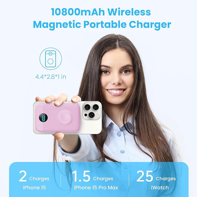 Magnetic Portable Charger 10800mAh, 4-in-1 Wireless Power Bank - Image 2