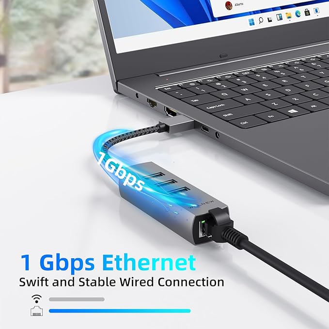 USB-C to Ethernet Adapter, WALNEW USBC to RJ45 LAN Adapter, Gigabit Cat Network - Image 3