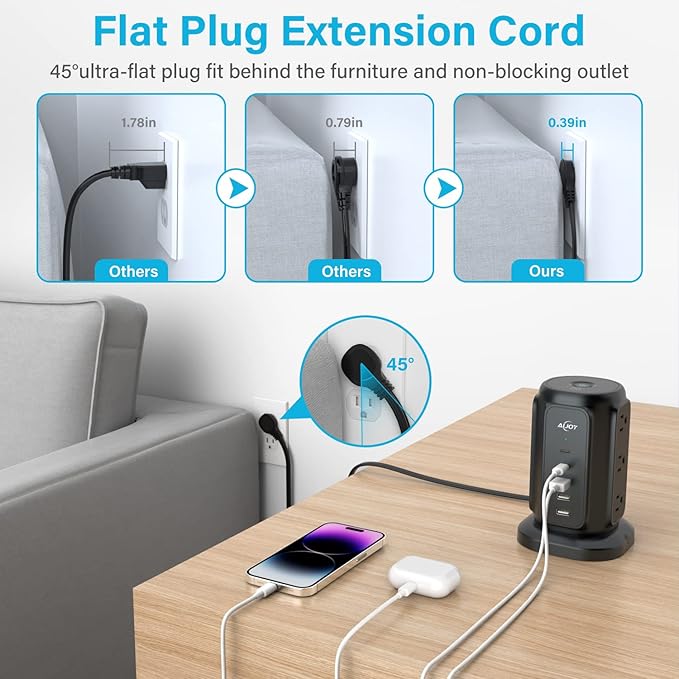 AiJoy Flat Plug Power Strip Tower - Image 4