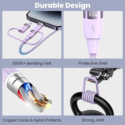 100W USB C Multi Charging Cable, USAMS 4FT 5-in-1 5A Fast Sync Charger Adapter - Image 5