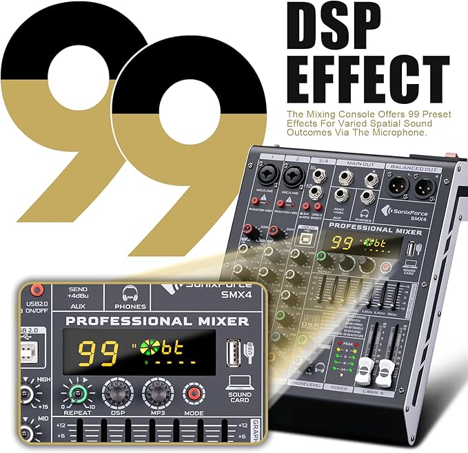 Professional Audio Mixer 4 Channel Sound Board Console System 99 DSP DJ Mixer - Image 3