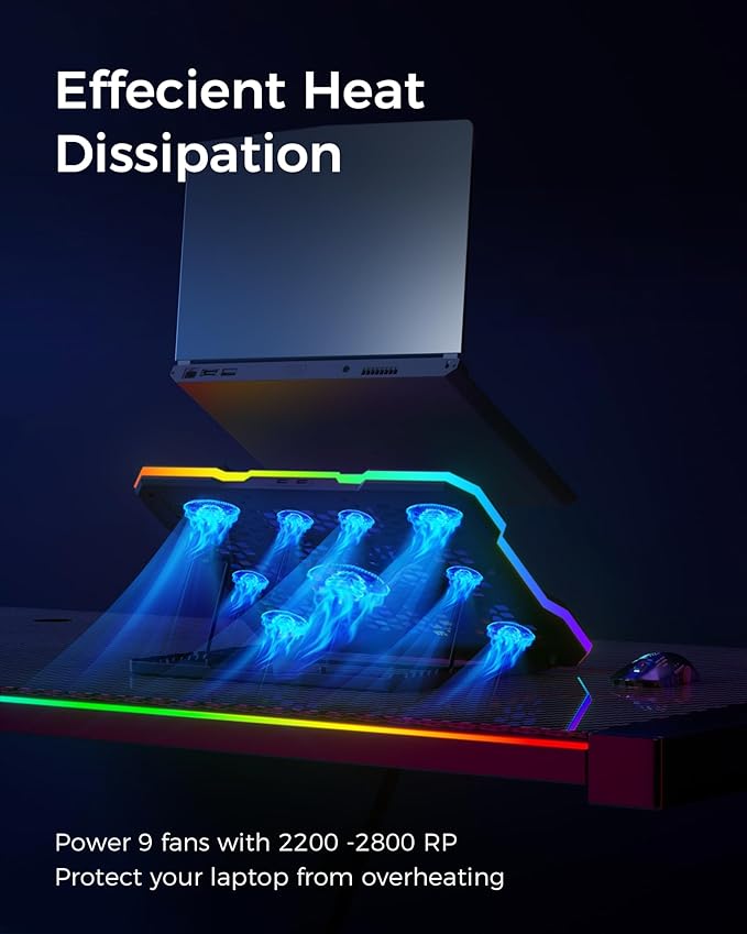 ChillCore Laptop Cooling Pad, RGB Lights Laptop Cooler 9 Fans - Image 2