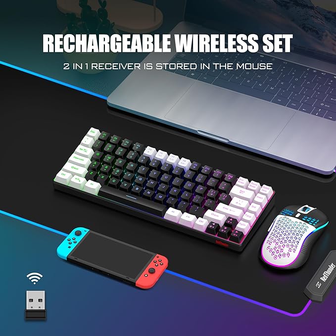 RedThunder K84 Wireless Keyboard and Mouse Combo, Rainbow Backlit Rechargeable - Image 2
