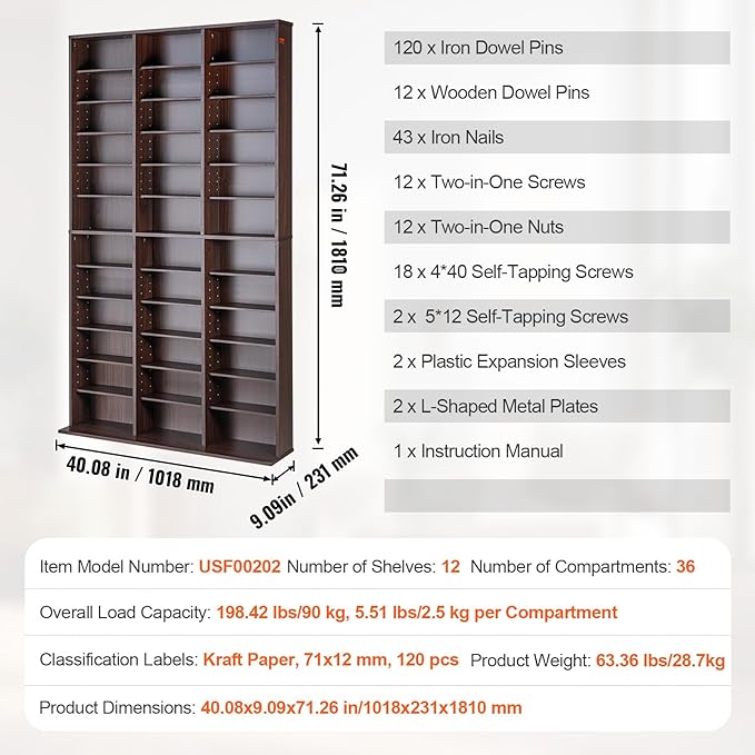 VEVOR Media Storage Cabinet, Adjustable DVD Cabinet, CD Storage, Protects & - Image 3