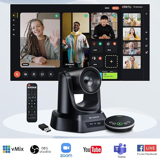 Wireless Conference Room Webcam, Church Live Streaming 20X USB 1080P 60fps PTZ - Image 2