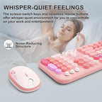 Wireless Keyboard and Mouse Combo, 104 Round Keys Full-Size Cute Colorful Pink - Image 7