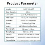 100M/328FT Outdoor Armored LC to LC Fiber Optic Cable, 4 Core OS2 Single Mode - Image 6