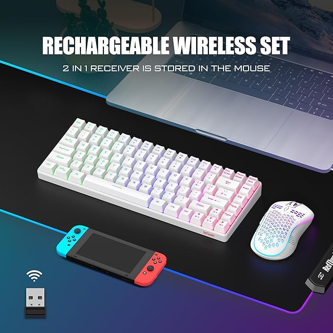 RedThunder K84 Wireless Keyboard and Mouse Combo, Rainbow Backlit Rechargeable - Image 2