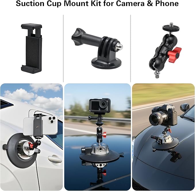 Suction Cup Camera Mount with Ball Head Magic Arm, 5.9"/15cm Air Pump Vacuum - Image 2