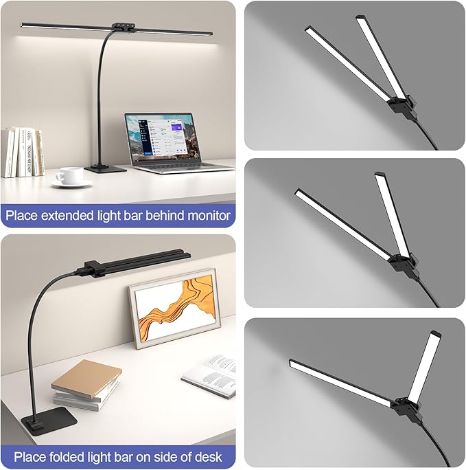 EppieBasic Led Desk Lamp, 24W 31.5IN Architect Double Head Desk Lamps - Image 2