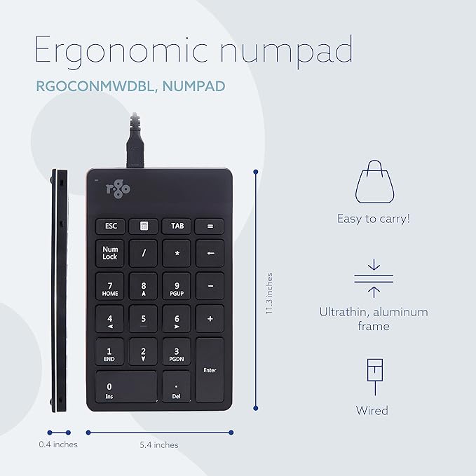 R-Go Number Pad Keyboard, USB-C/A Wired, Mini Numeric Keypad - Image 3