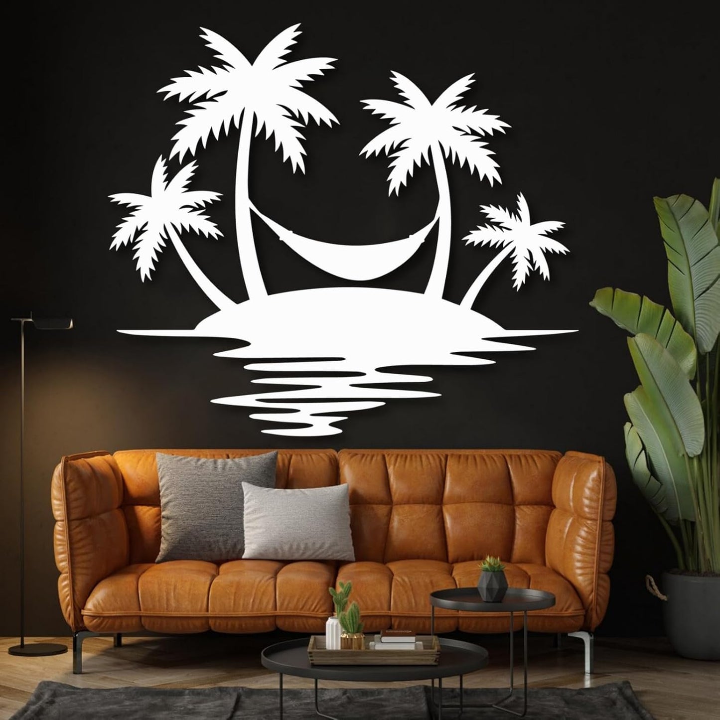 Palm Tree Metal Wall Decor,Palm Tree Outdoor Wall Art,Tropical Palm Tree Wall Decorations for Living Room,Outdoor Wall Decorations for House(19"×16",Black)