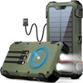 Army Green Solar Power Bank 42800mAh, 15W Wireless Portable Charger by Sudrov