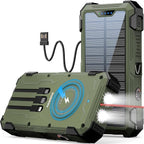 Army Green Solar Power Bank 42800mAh, 15W Wireless Portable Charger by Sudrov