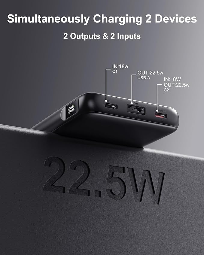2-Pack 10000mAh Power Bank Fast Charging, 22.5W Compact USB C Portable Charger - Image 2