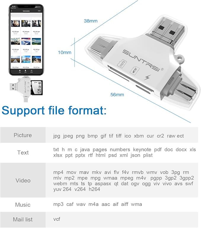 SD/Micro SD Card Reader for iPhone/ipad/Android/Mac/Computer/Camera, Portable - Image 8