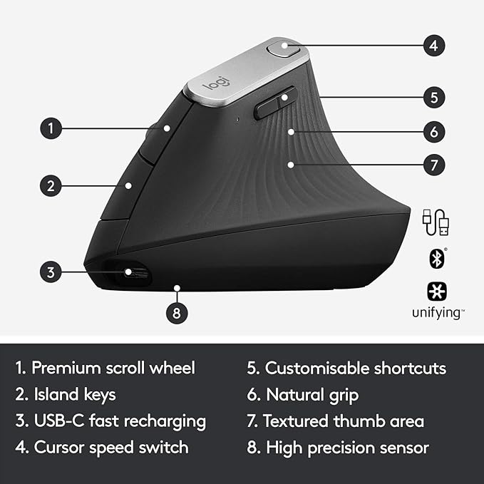 Logitech MX Vertical Wireless Mouse – Ergonomic Design Reduces Muscle Strain - Image 6