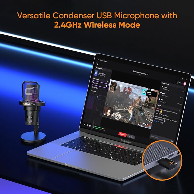 COMICA EJoy Uni Pro Wireless Gaming USB Microphone, Noise Cancellation RGB - Image 2