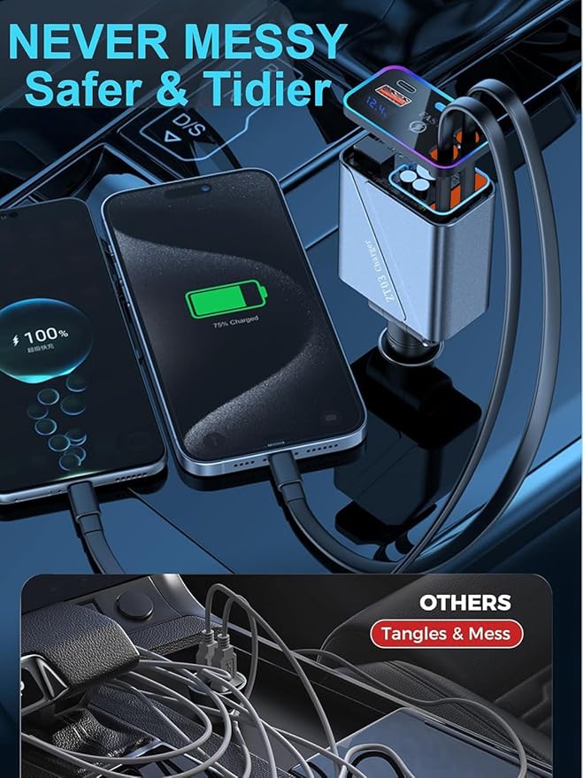 4 in 1 Retractable USB C Car Charger Adapter - 146W/65W Fast Charging - Image 7
