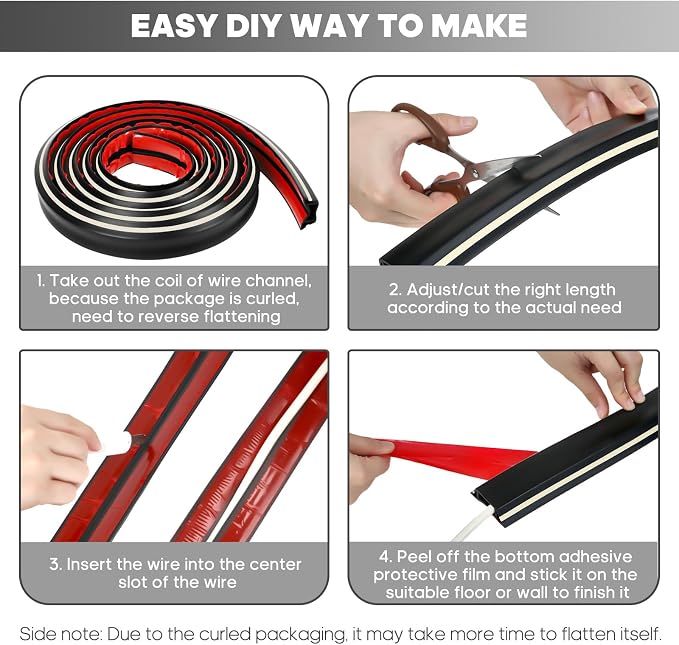 10ft Large Black Floor Cord Cover, Self-2" x 0.6", Cable Cavity:0.8" x 0.4" - Image 5