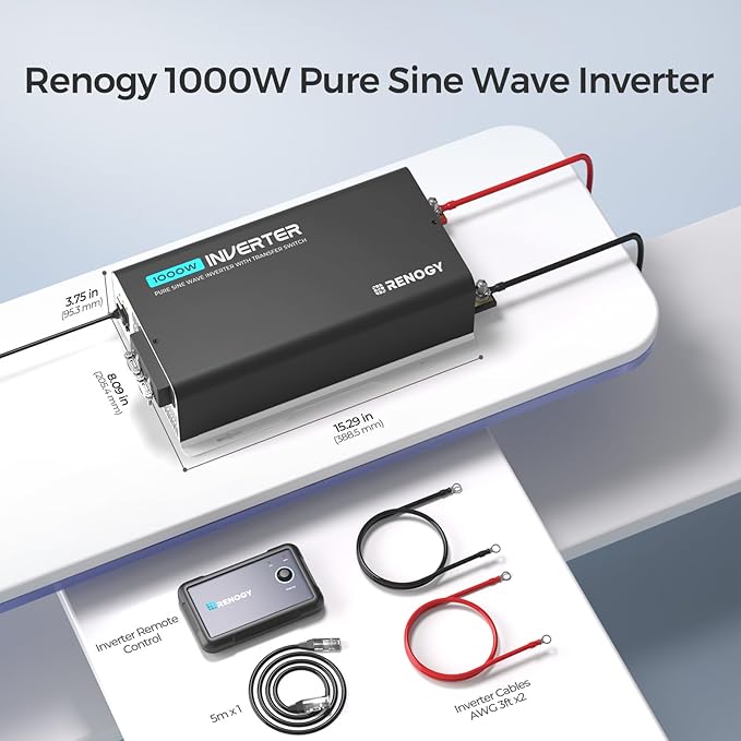 Renogy Inverter PUH 1000 watt Pure Sine Wave Inverter, Built-in Transfer Switch - Image 8