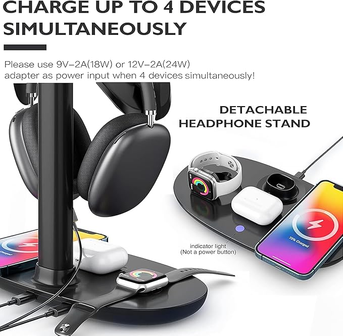 Airpod Max Charger Stand with 15w Wireless Charger, Suguder 4 in 1 Headset - Image 2