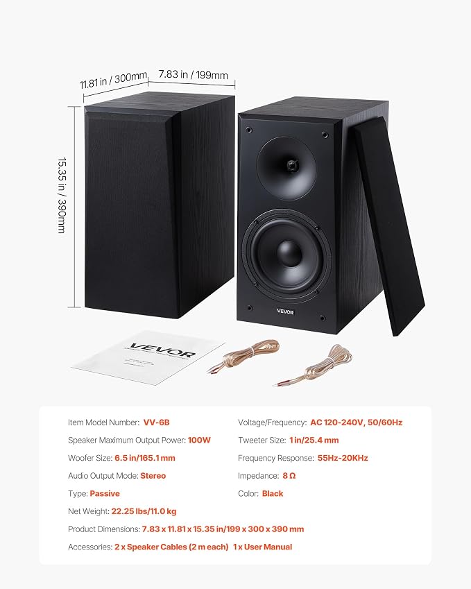 VEVOR Passive Bookshelf Speaker, Book Shelf Stereo Speakers - Image 7