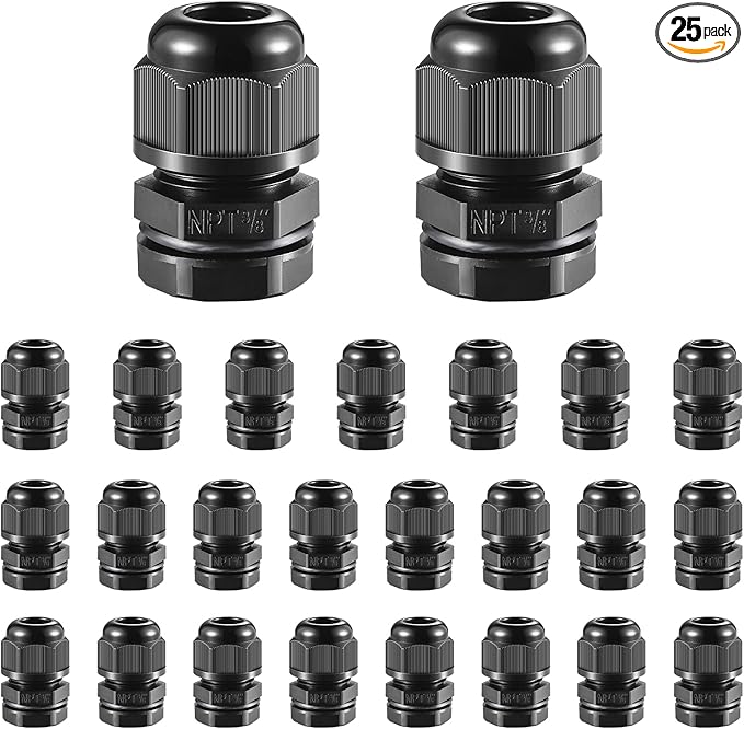 25 PCS 3/8" NPT Nylon Cable Gland Joints by RTHIEAI