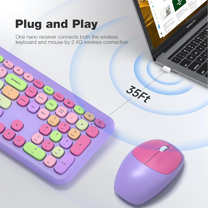 KNOWSQT Wireless Keyboard and Mouse Combo, Pale Purple Full-Sized 2.4G Silent - Image 2