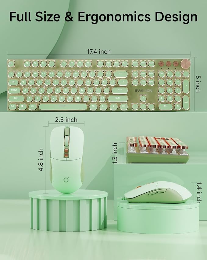 SEUNKWANG Wired Typewriter Keyboard and Mouse Combo, Retro Mechanical Keyboard - Image 9