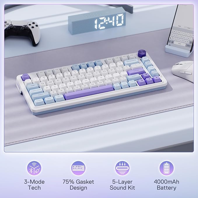 Redragon K673 MAX 75% Wireless Gasket RGB Gaming Keyboard, 3-Modes 81 Keys PBT - Image 2