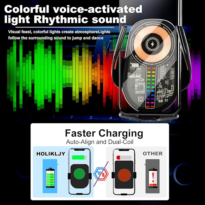 Wireless Car Charger, Cell Phone Car Mount 15W Fast Charging Auto Clamping - Image 16