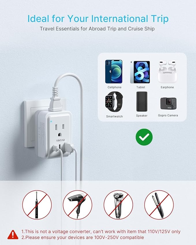 2 Pack Italy Travel Plug Adapter, VINTAR Foldable Italy Power Adapter - Image 6