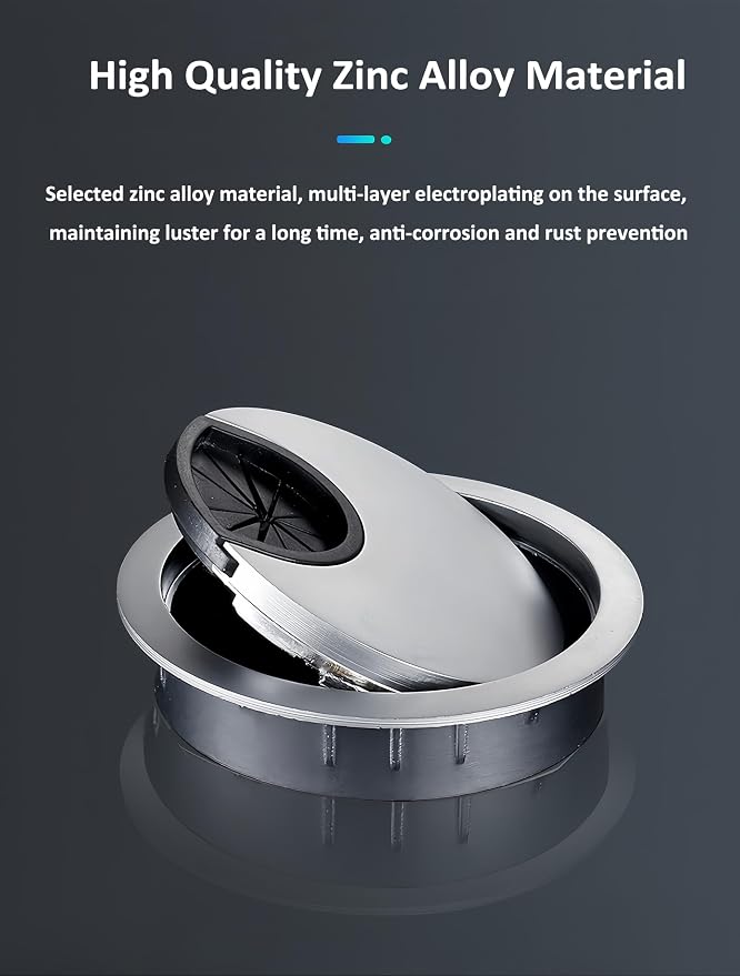 3 Pcs Satin Nickel Metal Cable Grommet, Zinc Alloy Desk Table Grommet Cable - Image 3