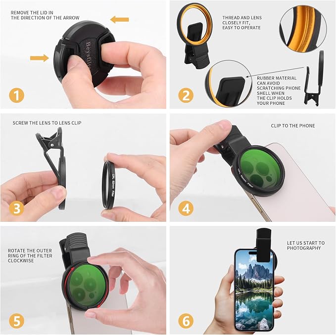 52MM CPL Filter for Phone, Clip-on Circular Polarizing Lens, HD Multi-Coated - Image 5