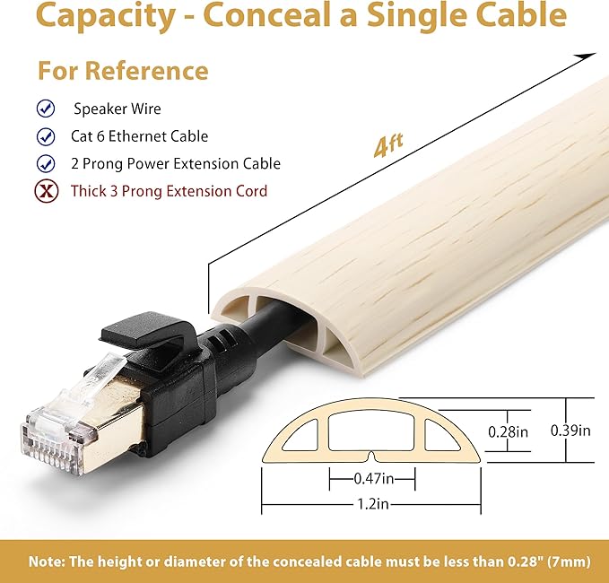 Floor Cord Cover 4ft, Cord Hider Floor Beige Maple Wood, Floor Cable Management - Image 2
