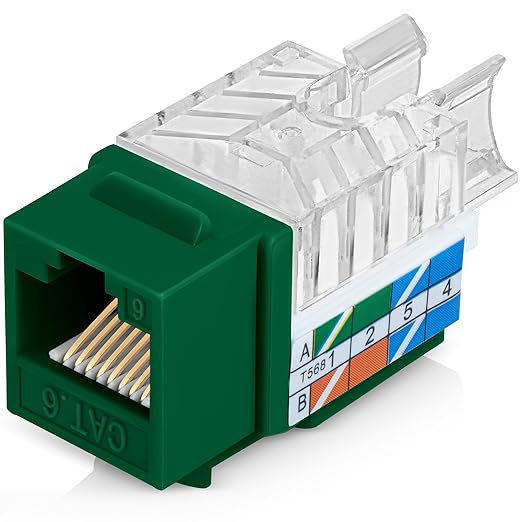 Everest 45° Angled RJ45 Cat6 Keystone Jacks 20-Pack in Green by EverestMediaSolutions