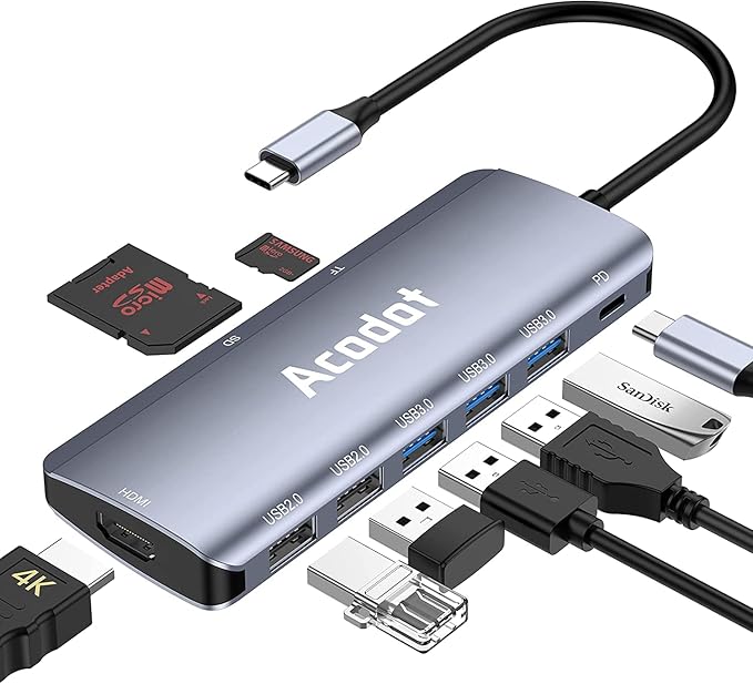 USB C Hub, Acodot 9 in 1 Type C Hub Adapter Portable Docking Station Aluminum by Acodot