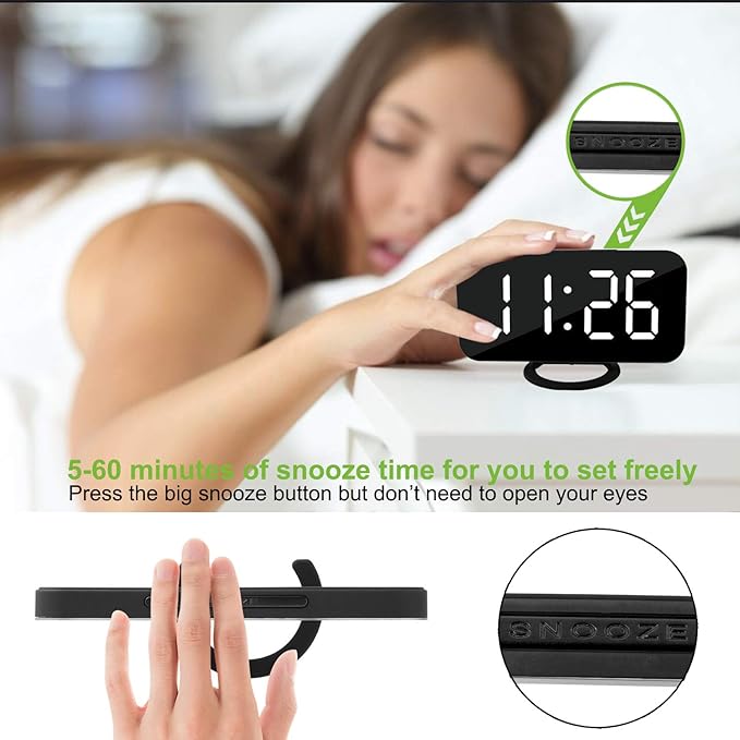 Digital Clock Large Display, LED Alarm Electric Clocks Mirror Surface - Image 6