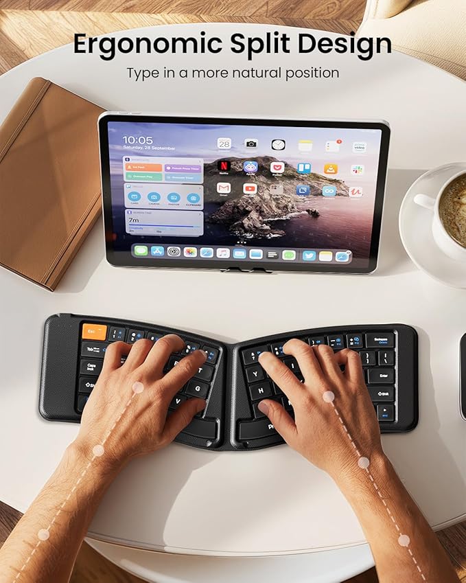 ProtoArc Ergonomic Foldable Keyboard, XK03 Split Folding Travel Bluetooth - Image 3