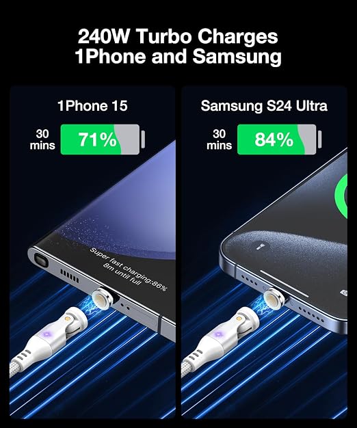A.S Gen3 USBC Magnetic Charging Cable 240W, 9Pin Type C to Type C Magnet - Image 4