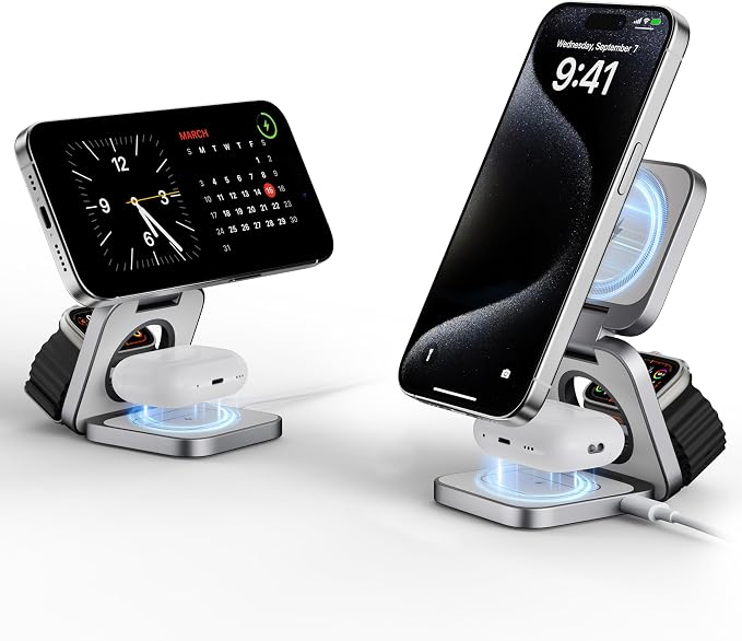LULULOOK 3 in 1 Wireless Charger, Foldable Charging Station 15W Fast Mag-Safe by LULULOOK