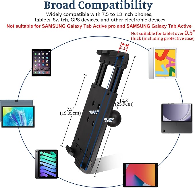 Heavy Duty Tablet Mount for Truck, Aluminum Drill Base Tablet Holder, Compatible - Image 3