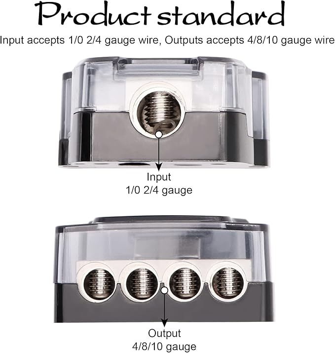 4 Way Power Distribution Block 1x 0/2/4 Gauge in 4X 4/8/10 Gauge Out Nickel - Image 3